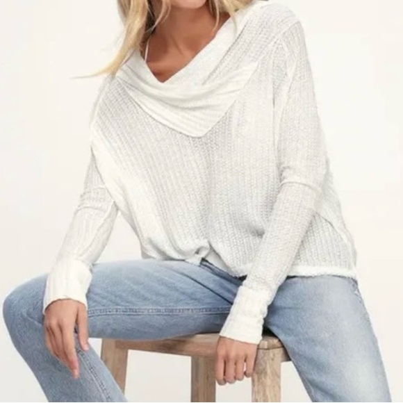 We the Free Wildcat Cowl Neck Thermal Sweater Pullover, Size M, Ivory - Picture 3 of 15